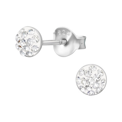 Children's Silver Round Ear Studs with Crystal