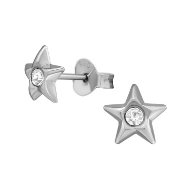 Children's Silver Star Ear Studs with Crystal