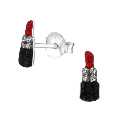 Children's Silver Lipstick Ear Studs with Crystal