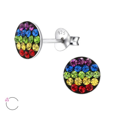 Children's Silver Round Ear Studs with Genuine European Crystals