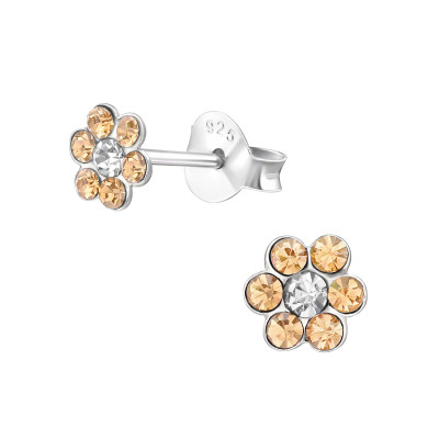 Children's Silver Flower Ear Studs with Crystal