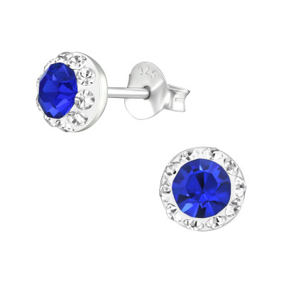 Silver Round Ear Studs with Crystal