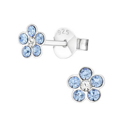 Children's Silver Flower Ear Studs with Crystal