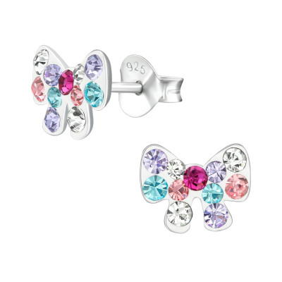 Children's Silver Bow Ear Studs with Crystal