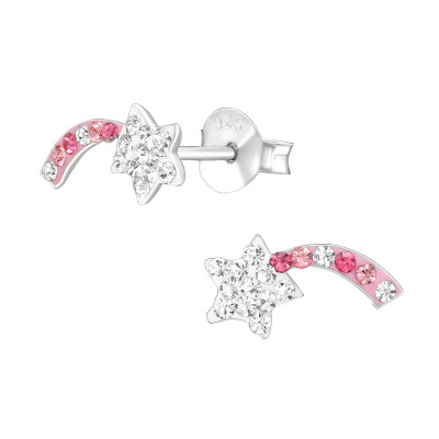 Children's Silver Star Ear Studs with Crystall