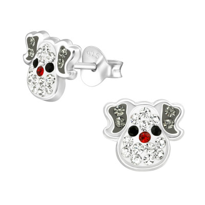 Children's Silver Dog Ear Studs with Crystal