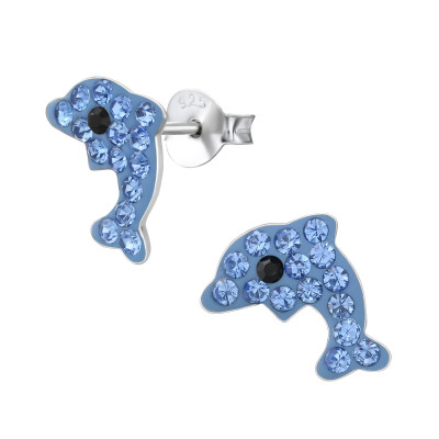 Dolphin Children's Sterling Silver Ear Studs with Crystal