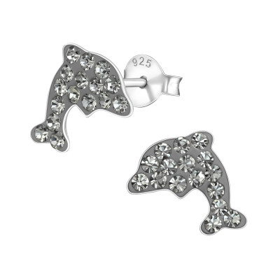 Children's Silver Dolphin Ear Studs with Crystal