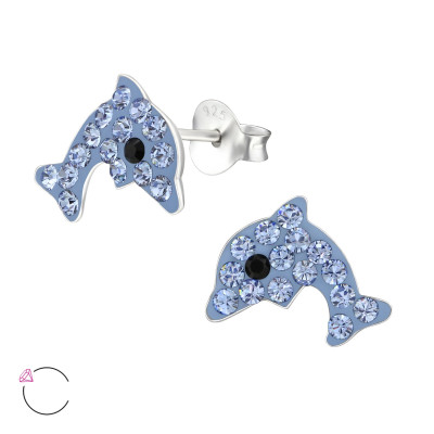 Children's Silver Dolphin Ear Studs with Genuine European Crystals