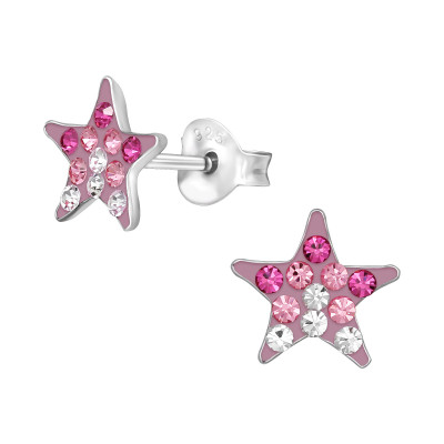 Children's Silver Star Ear Studs with Crystal