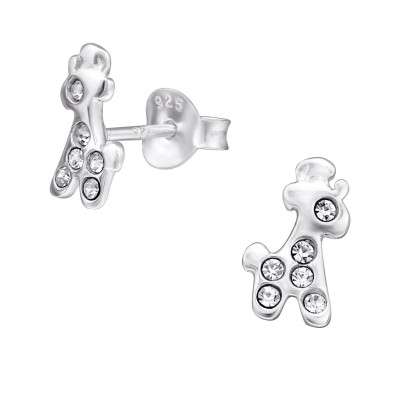 Children's Silver Giraffe Ear Studs with Crystal