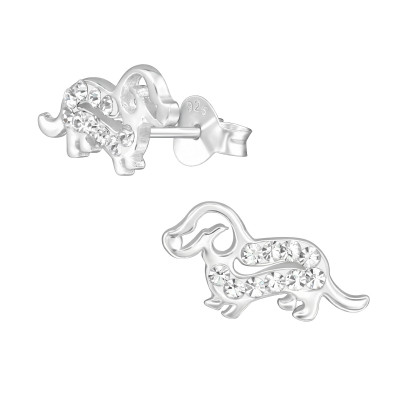 Children's Silver Dog Ear Studs with Crystal