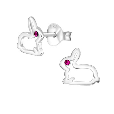 Children's Silver Rabbit Ear Studs with Crystal