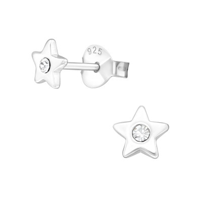 Children's Silver Star Ear Studs with Crystal