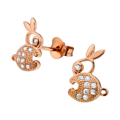 Children's Silver Rabbit Crystal Ear Studs with Cubic Zirconia