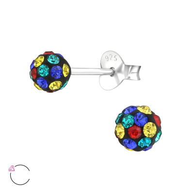 Children's Silver Rainbow Ball Ear Studs with Genuine European Crystals