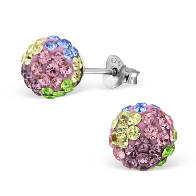 Round Children's Sterling Silver Ear Studs with Crystal