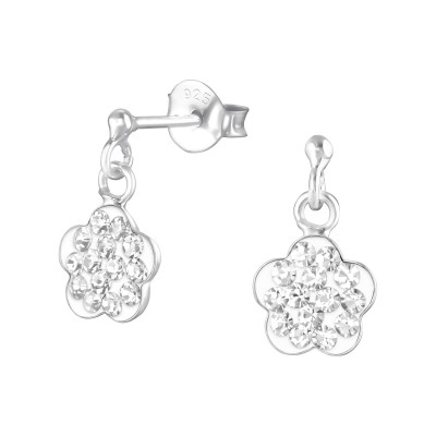 Children's Silver Ball  Ear Studs Hanging Flower with Crystal