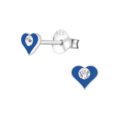 Children's Silver Heart Ear Studs with Crystal and Epoxy