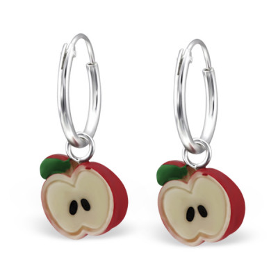 Apple Children's Sterling Silver Earrings with Plastic