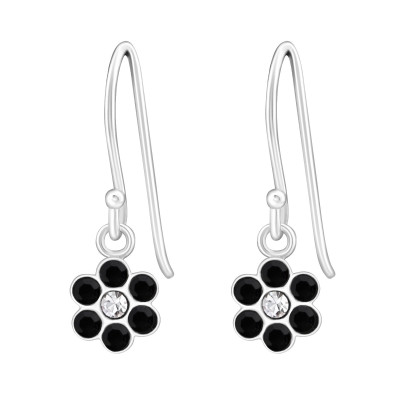 Children's Silver Flower Earrings with Crystal