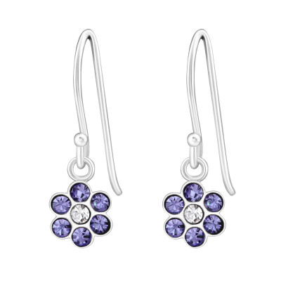 Children's Silver Flower Earrings with Crystal