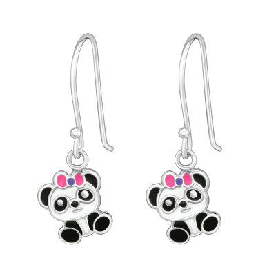 Children's Silver Panda Earrings with Epoxy