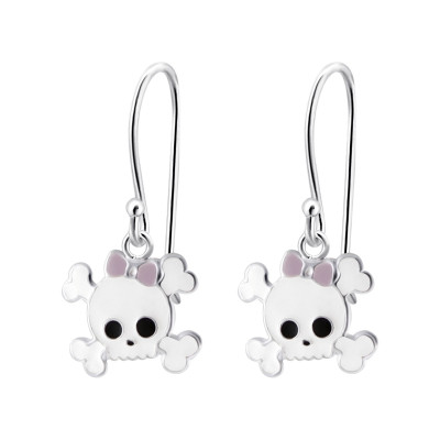 Skull Children's Sterling Silver Earrings with Epoxy