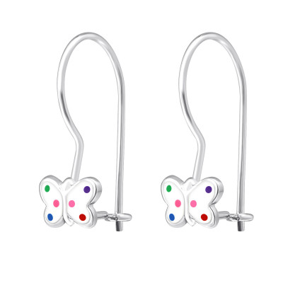 Butterfly Children's Sterling Silver Earrings with Epoxy