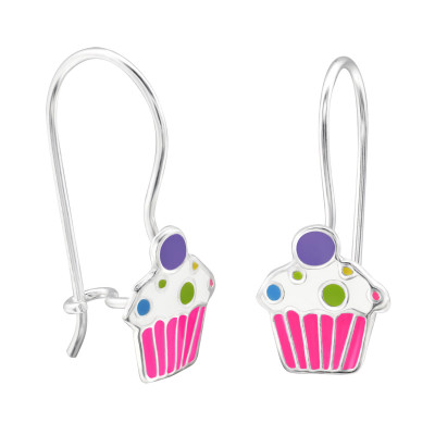Children's Silver Cupcake Earrings with Epoxy