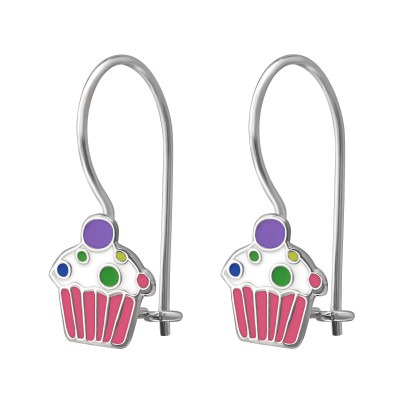 Cupcake Children's Sterling Silver Earrings with Epoxy