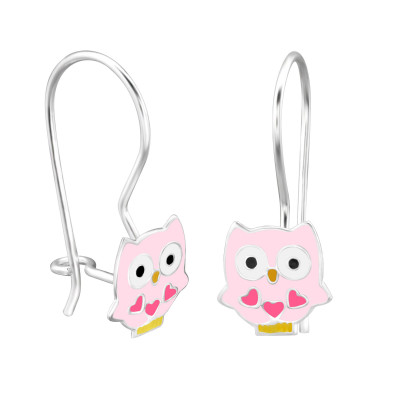 Children's Silver Owl Earrings with Epoxy