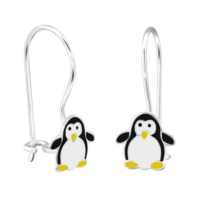 Children's Silver Penguin Earrings with Epoxy