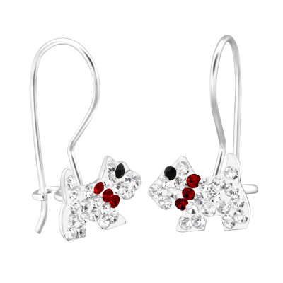 Dog Children's Sterling Silver Earrings with Crystal