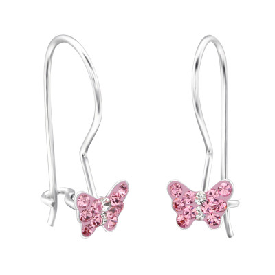 Children's Silver Butterfly Earrings with Crystal