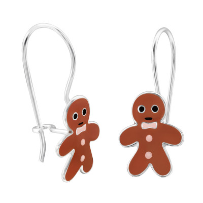 Children's Silver Gingerbread Earrings with Epoxy