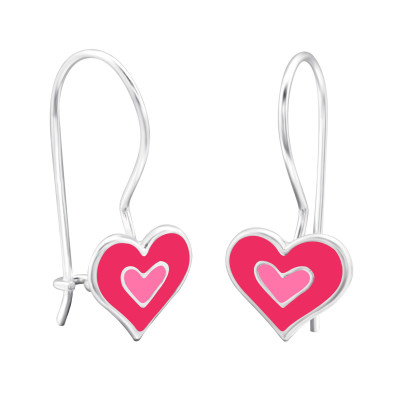 Children's Silver Heart Earrings with Epoxy