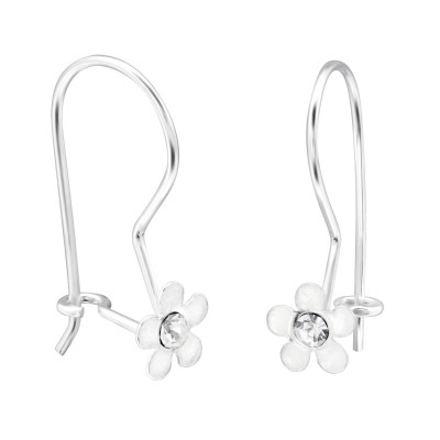 Children's Silver Flower Earrings with Crystal