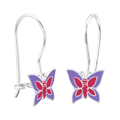 Butterfly Children's Sterling Silver Earrings with Epoxy