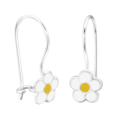 Children's Silver Flower Earrings with Epoxy