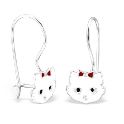 Cat Children's Sterling Silver Earrings with Epoxy