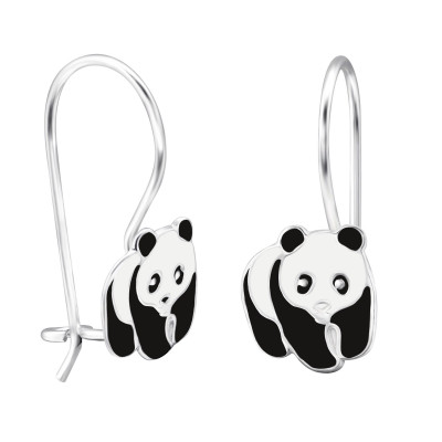 Children's Silver Panda Earrings with Epoxy