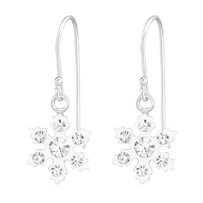 Children's Silver Snowflake Earrings with Crystal