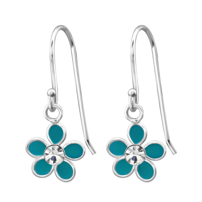 Children's Silver Flower Earrings with Crystal and Epoxy