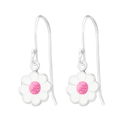 Children's Silver Flower Earrings with Epoxy