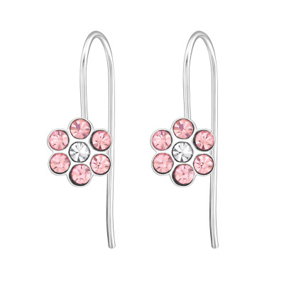 Children's Silver Flower Earrings with Crystal