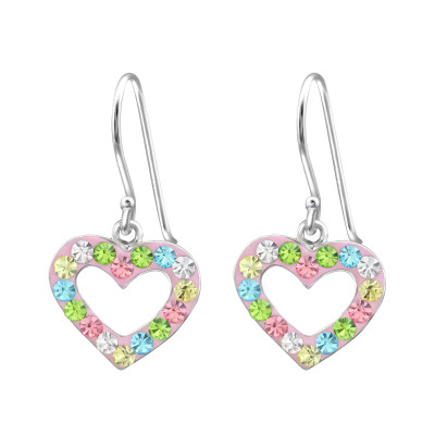 Children's Silver Heart Earrings with Crystal