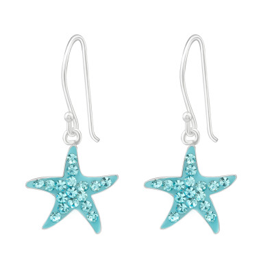 Children's Silver Starfish Earrings with Crystal