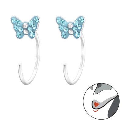 Silver Butterfly Ear Huggers with Crystal