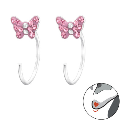 Silver Butterfly Ear Huggers with Crystal